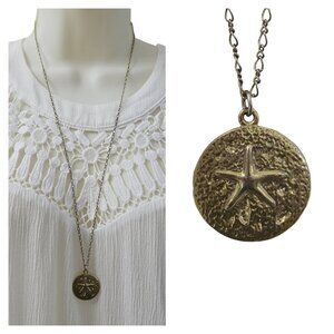 J.Crew Gold Tone Starfish Pendant Necklace 28” Coastal Boho Nautical